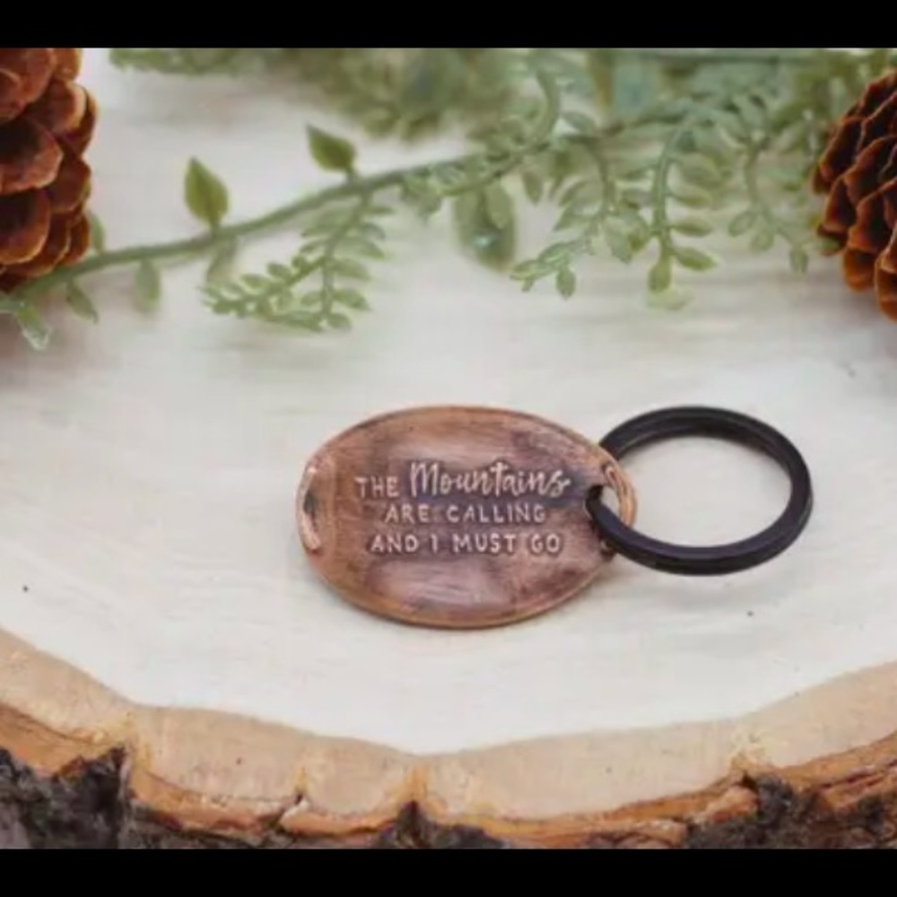 Pressed Penny Keychain - The Mountains Are Calling